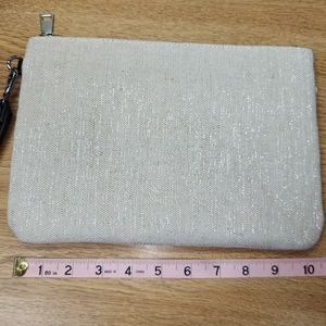 New Madison West Beige 100% Cotton shell bag wristlet clutch travel make up bag